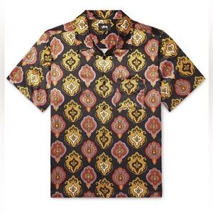Stüssy Shield‎ Camp-Collar Printed Satin Shirt Multi-Color Size XXL